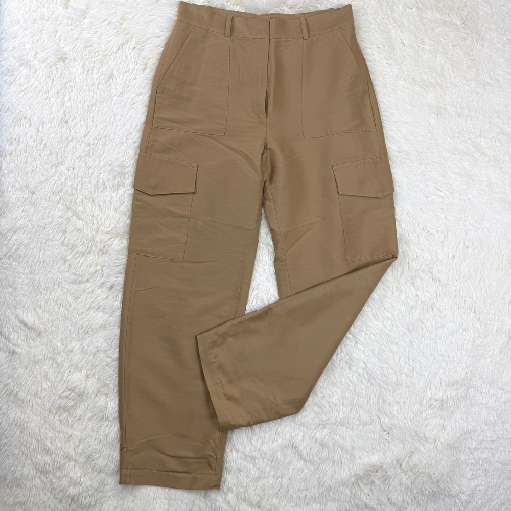 & Other Stories Cargo Pants Women 8 Brown High Waist Straight Leg Utilitarian